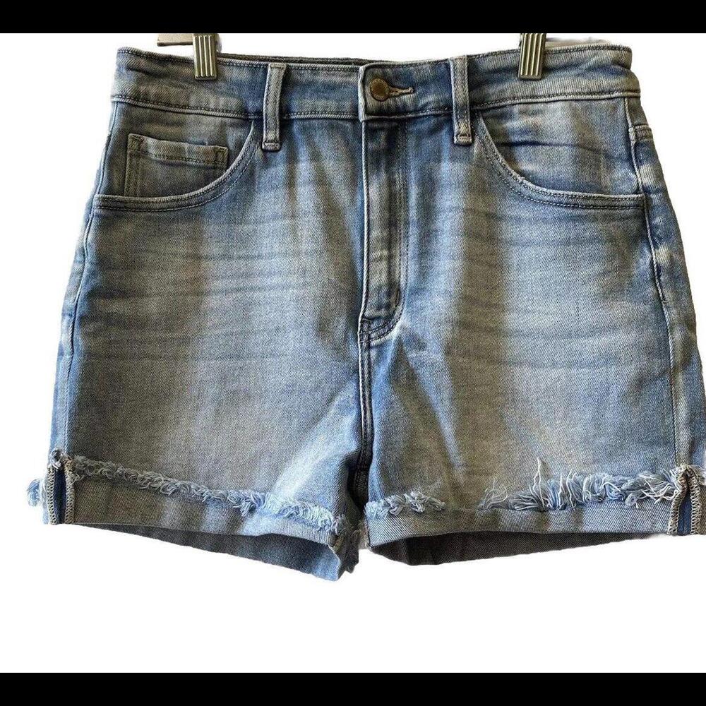 Kancan Womens Signature Kurvy Light Wash Ultra High Rise Cuffed Shorts Sz 30